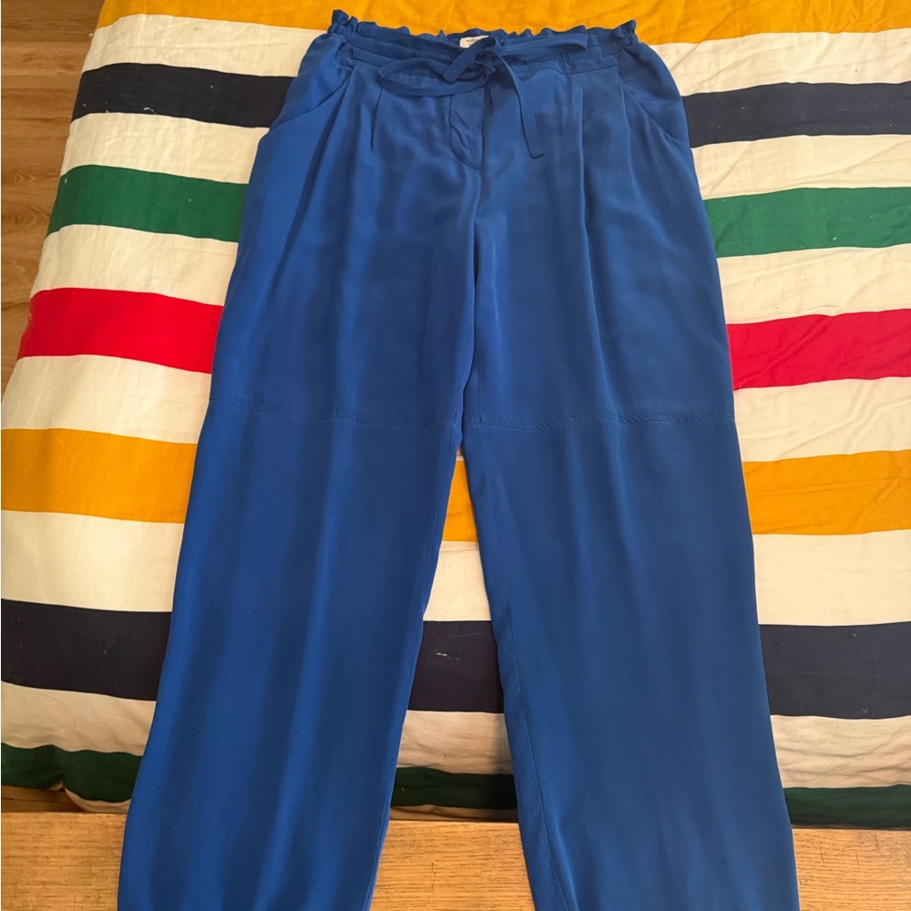 Wilfred Silk Tie-Waist Wide Leg Pants in Cobalt Blue